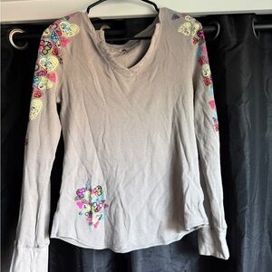 Gray Long Sleeve with Hearts and Mini Peace Signs